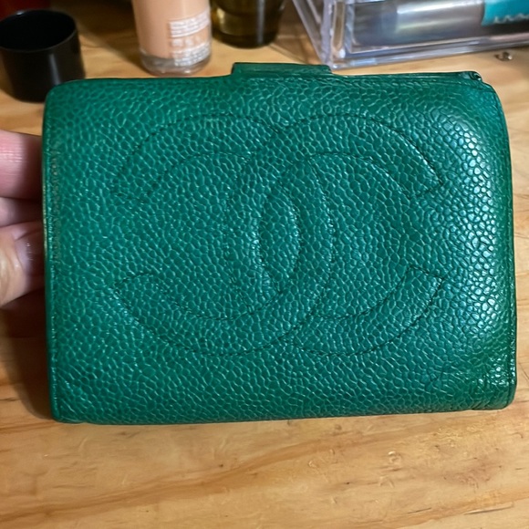 CHANEL Handbags - Chanel Rare Green Cavier compact wallet. Serial #2983052